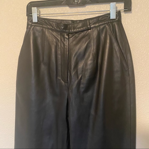 High waisted Black Leather Pants - Size 6 Petite - Picture 7 of 8